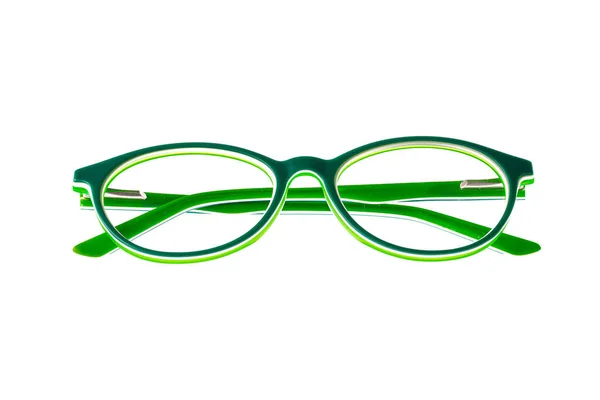 白色背景上有绿色框架的异质眼镜 业务或办公室风格 — 图库照片