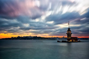 istanbul, turkey-july 29, 2019: view of the maiden's tower at sunset.