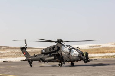 Sivrihisar, ESKISEHIR, TURKEY - 16 Eylül 2017; Saldırı helikopteri TAI-AgustaWestland T129 ATAK. Türk Hava Kuvvetleri. Sivrihisar Hava Gösterisi Eskisehir, Türkiye.