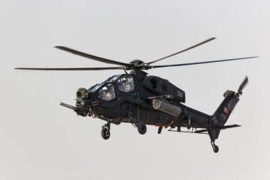 Sivrihisar, ESKISEHIR, TURKEY - 16 Eylül 2017; Saldırı helikopteri TAI-AgustaWestland T129 ATAK. Türk Hava Kuvvetleri. Sivrihisar Hava Gösterisi Eskisehir, Türkiye.