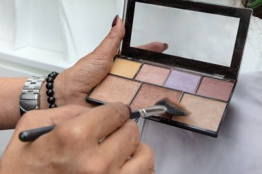 Makyaj için fırçalı gölge seti. Makyaj fırçalı göz falı paleti