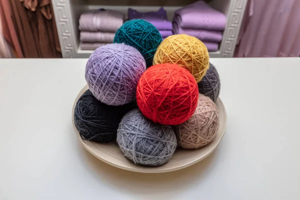 Knitting Yarn Balls Basket — Φωτογραφία Αρχείου