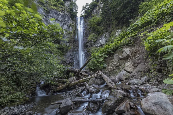 High waterfall among dense forests Maral waterfall. Maral Waterfall, Borcka Artvin Turkey.