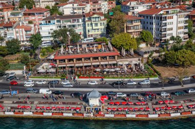 Aerial drone view of the restaurant near road at Istanbul, Turkey
