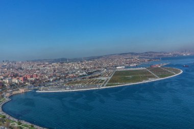 Yenikapi Feribot Limanı İstanbul, Türkiye. Helikopterden havadan çekilen fotoğraf.