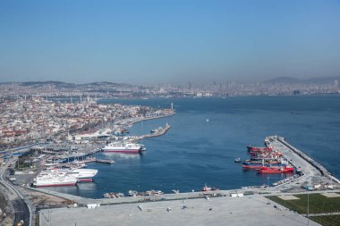 Yenikapi Ferry Port Istanbul, Turkey. Aerial photo shooting from a helicopter.