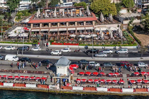 Aerial drone view of the restaurant near road at Istanbul, Turkey