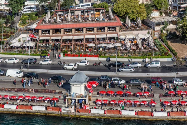 Aerial drone view of the restaurant near road at Istanbul, Turkey