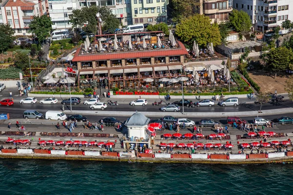 Aerial drone view of the restaurant near road at Istanbul, Turkey
