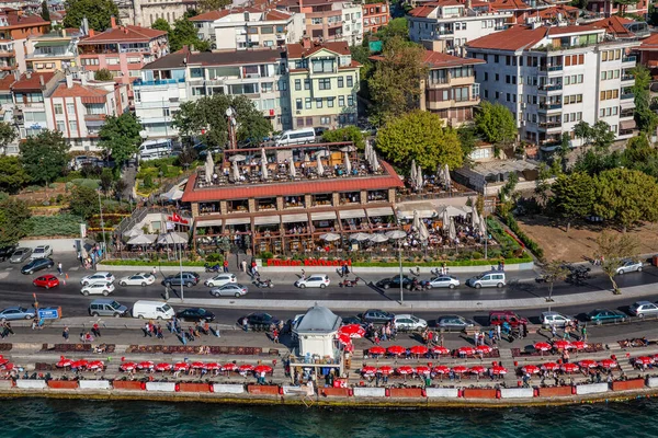 Aerial drone view of the restaurant near road at Istanbul, Turkey