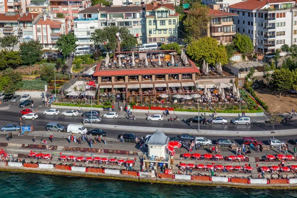 Aerial drone view of the restaurant near road at Istanbul, Turkey