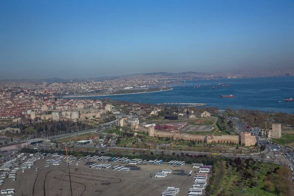 Aerial Photo Shooting Helicopter Yedikule Fortress Wall Istanbul Turkey —  Fotos de Stock
