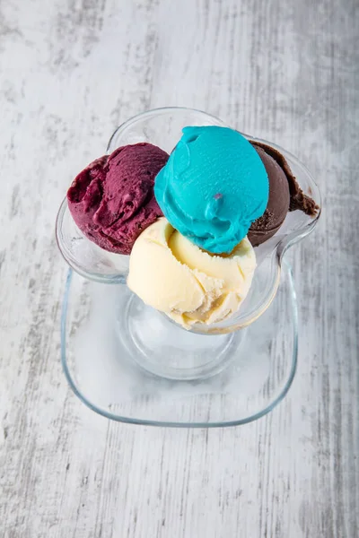 Glace Assortie Boules Crème Glacée Colorées Dans Bol Avec Différentes — Photo