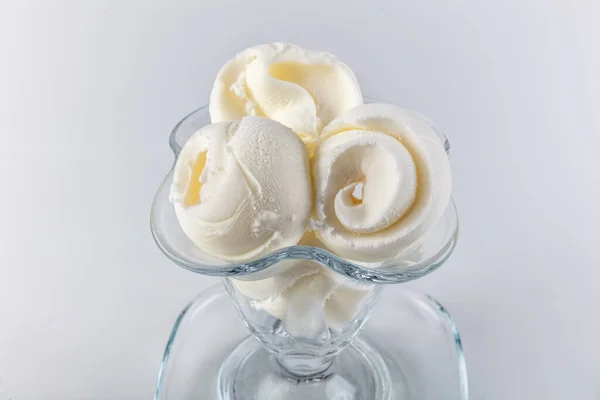 Bowl Vanilla Ice Cream Wooden Background Top View — Stock Photo, Image