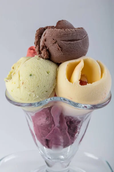 Glace Aux Fruits Boules Crème Glacée Colorées Dans Bol Avec — Photo