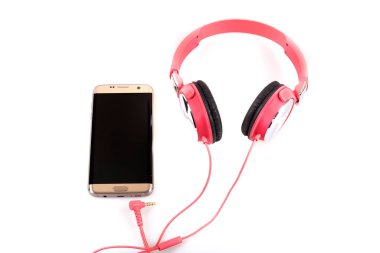 Stereo headphones. Top view of headphones on white background 