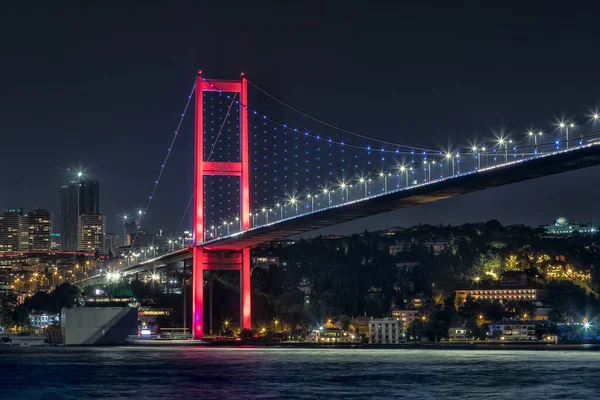 Illuminated Bosphorus Bridge Istanbul Turkey — Photo