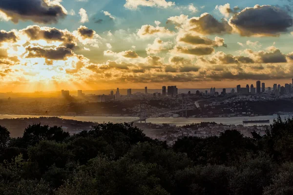 Bosphorus Bridge Sunset Istanbul Turkey — Stockfoto