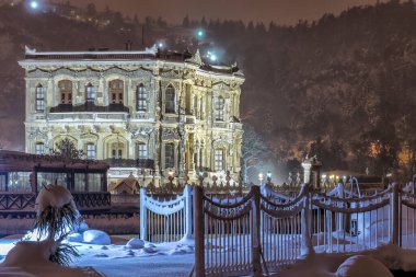 Snowy winter months, Kucuksu Pavilion Istanbul, Turkey