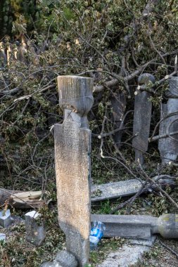Uskudar, İstanbul, Türkiye, 2 Ağustos 2017, Karacaahmet mezarlığı fırtınada ağaçları ve mezarları yıktı. İstanbul, Türkiye.