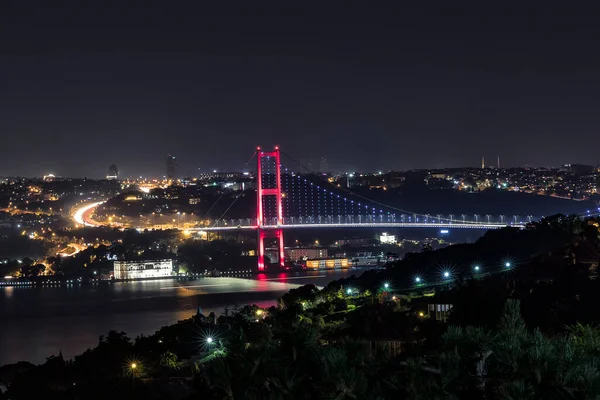 Illuminated Yavuz Sultan Selim Bridge Istanbul Turkey — Foto de Stock