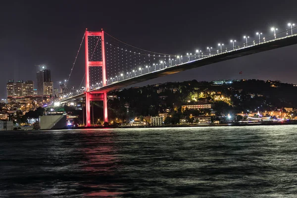 Illuminated Yavuz Sultan Selim Bridge Istanbul Turkey — Stockfoto