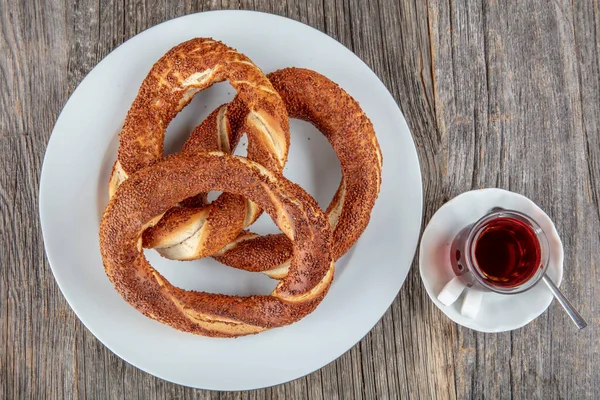 Bagel Turco Simit Gevrek Chá — Fotografia de Stock