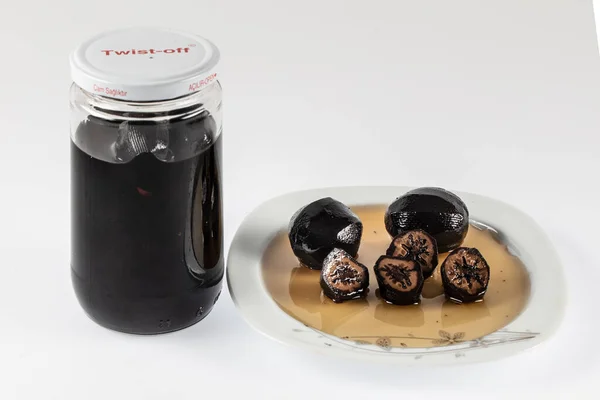 Glass Black Pepper Jar Jam White Background — Stock Photo, Image