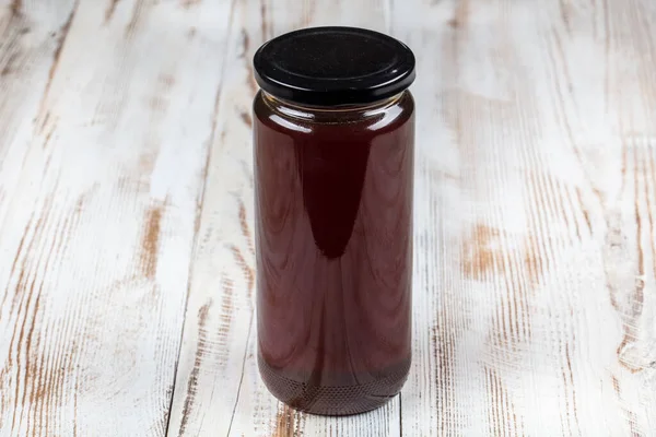 Homemade Tomato Sauce Mason Jar Wooden Background —  Fotos de Stock