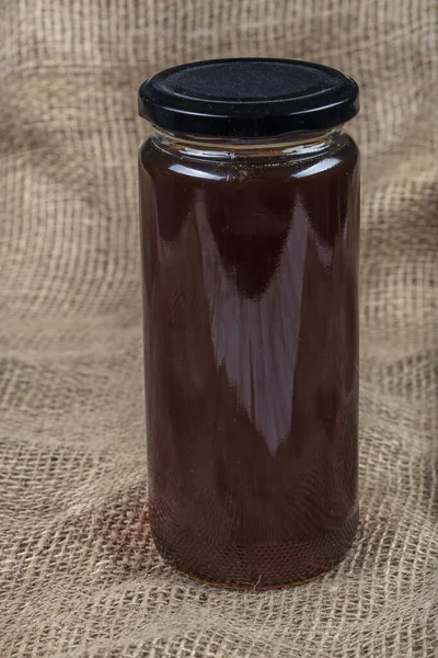 Jar Homemade Jam Wooden Background — Stock Photo, Image