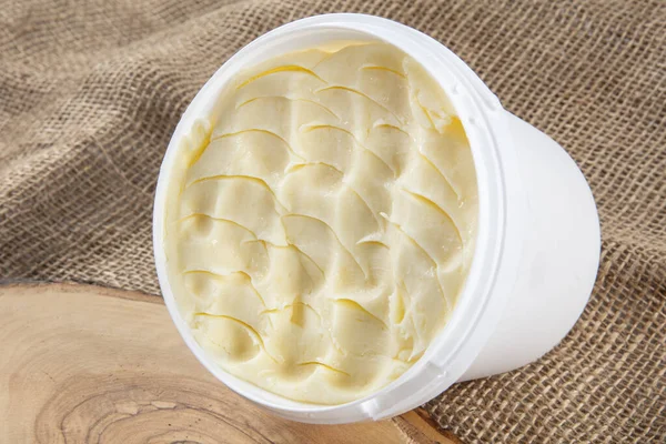 Homemade Mayonnaise Sauce Bowl Wooden Background — Photo