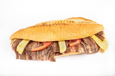 et ve sebze beyaz arka plan üzerinde sandviç