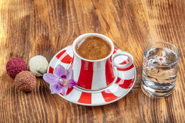 Turkish Coffee Concept Turkish Coffee Ancient Wooden Table — Stock Photo, Image