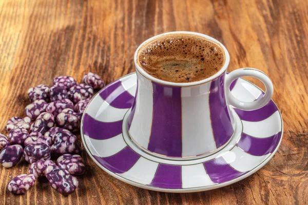 Turkse Koffie Een Oude Houten Tafel Turkse Koffie Turks Genot — Stockfoto