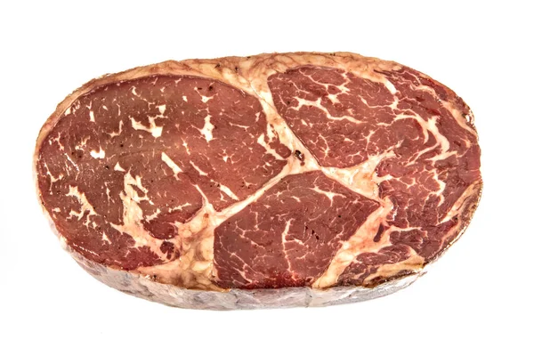 Rohe Steaks Mariniert Weißem Hintergrund — Stockfoto