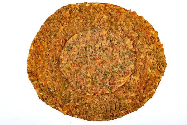 Lahmacun Pizza Carne Picada Turca Isolada Fundo Branco — Fotografia de Stock