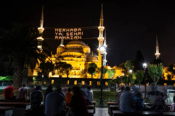 Mahya Zwischen Den Minaretten Der Blauen Moschee Während Des Ramadan — Stockfoto