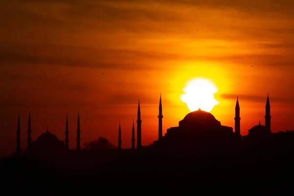 Silhouette of Istanbul view of the sunset in the rays of the sun. Istanbul is the largest city in Turkey.