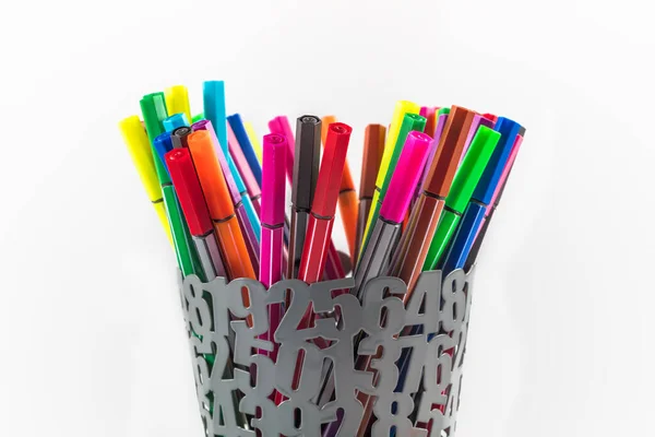 Close View Basket Colorful Pens —  Fotos de Stock