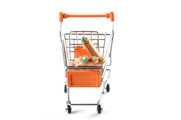 Shopping Cart Pencils White Background — Foto Stock