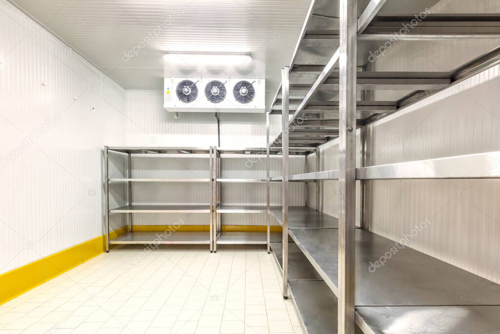 Warehouse freezer. Refrigeration chamber for food storage.