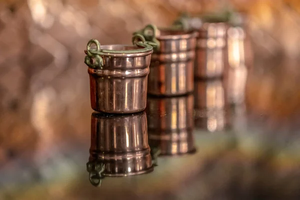 Small Copper Pots Sizes Arranged Order — Stock Photo, Image