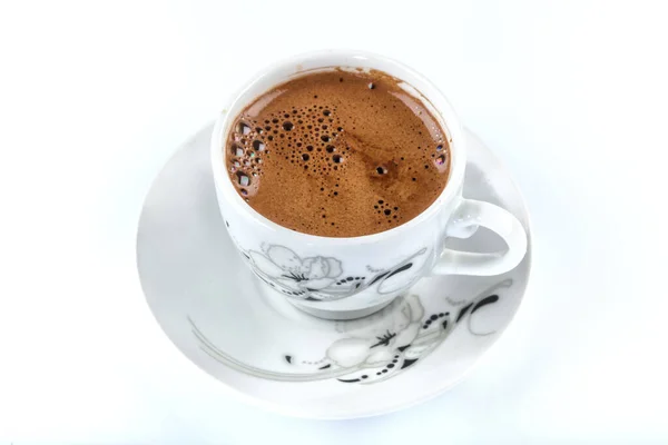 Cup Turkish Coffee White Saucer White Background — Photo