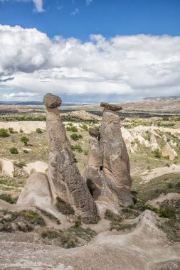 beautiful landscape of rock formations in the mountains in Cappadocia. travel, adventure, vacation.