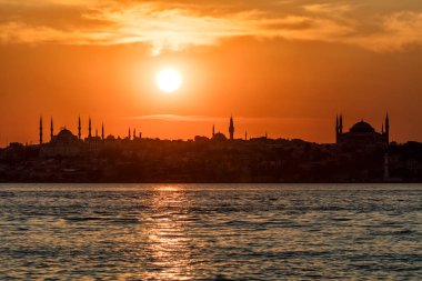 beautiful sunset with mosque at Istanbul, Turkey