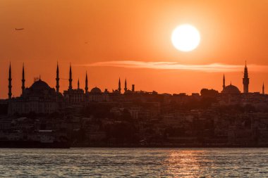 beautiful sunset with mosque at Istanbul, Turkey