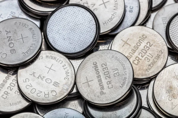 Closeup Watch Batteries White Background — Stock fotografie