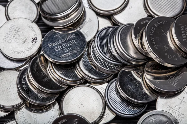 Closeup Watch Batteries White Background — Stock fotografie