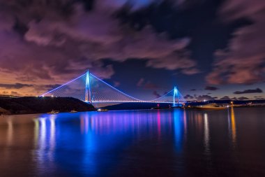 illuminated Yavuz Sultan Selim Bridge Istanbul, Turkey