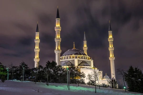Atasehir Mimar Sinan Mosque Winter Snow — стоковое фото